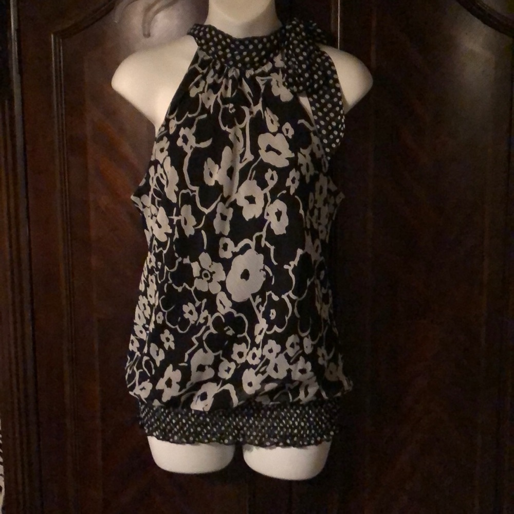 Black and a White Halter Blouse